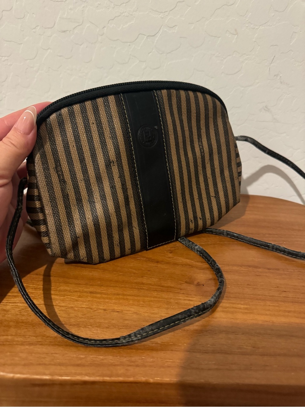 Fendi Brown and Black Striped Crossbody Bag